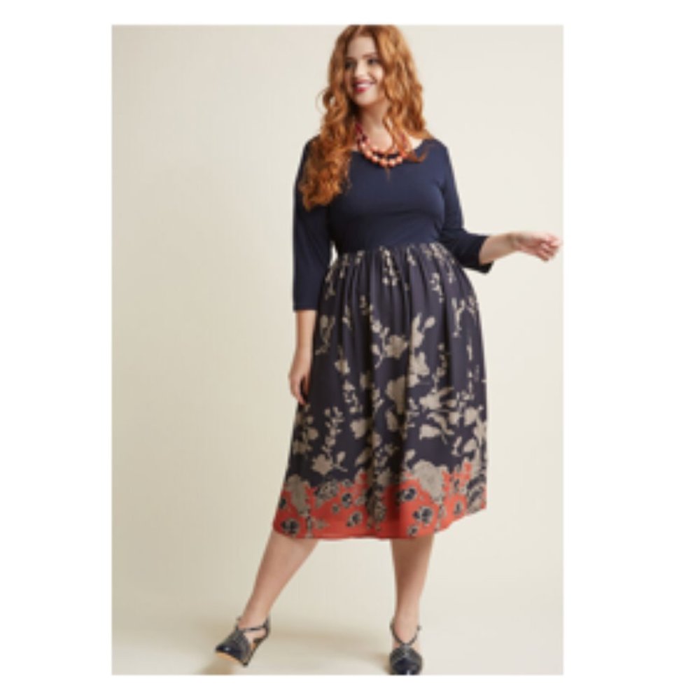 ModCloth Yellow Star Dress | Blue / Taupe / Rust